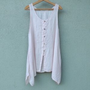 Vivid Pink Linen Button-Down Sharkbite Button-up Top